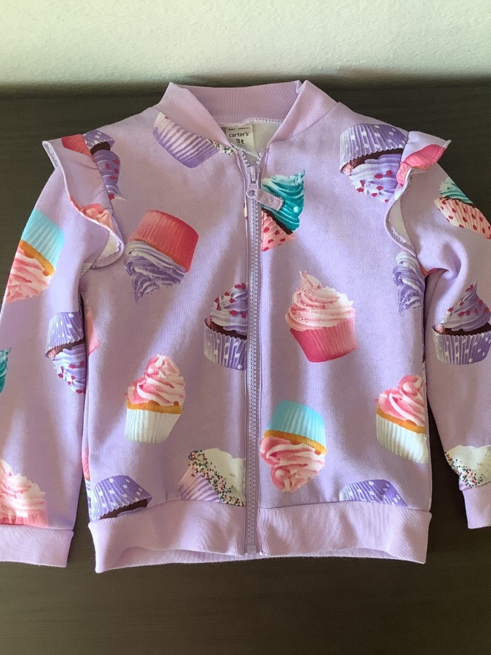 Carter's Purple Multi-color Toddler Cupcake Zip-up Jacket Size 3T Very Cute🧁